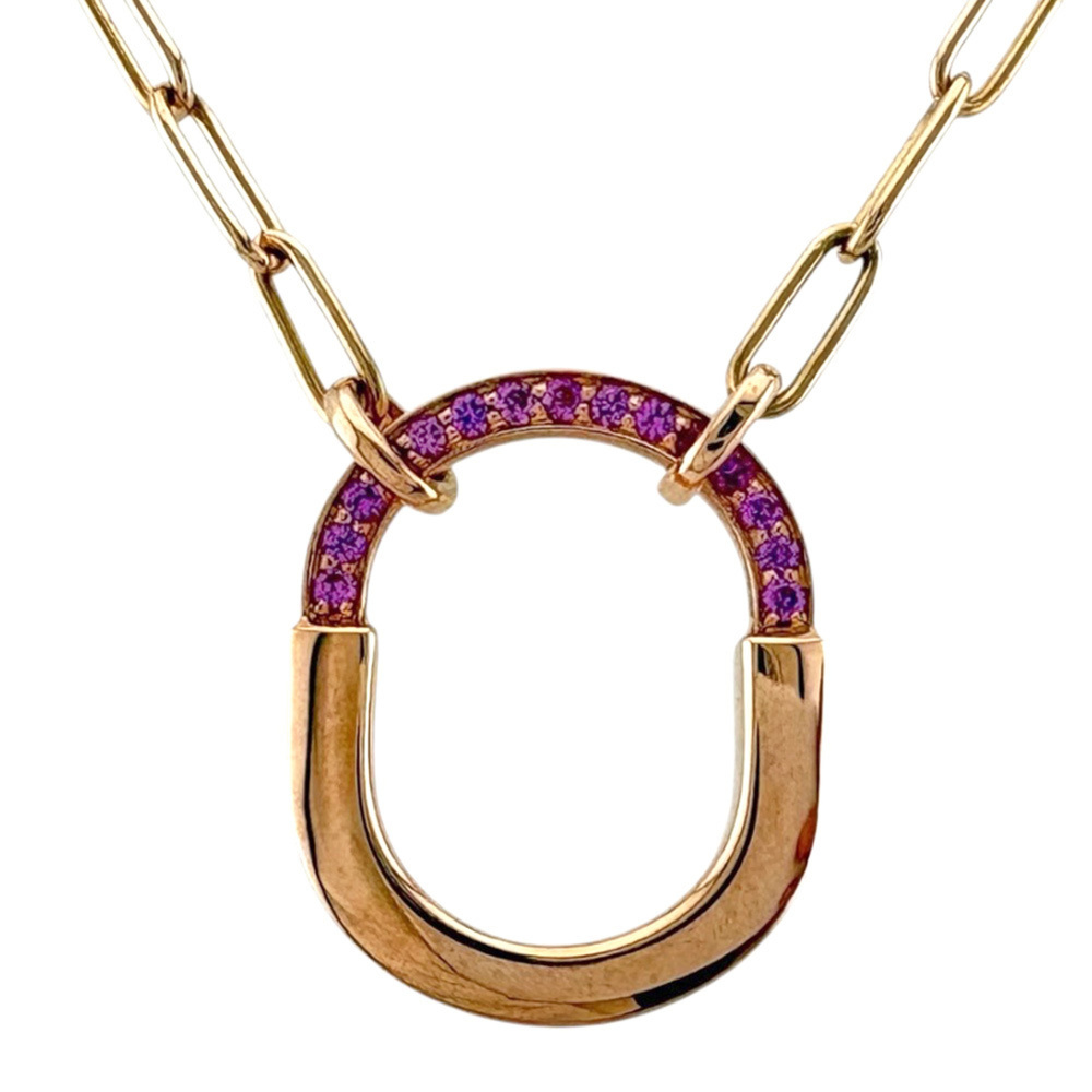 Tiffany & Co. Lock Necklace, 18K Pink Gold, Sapphire, Women's.